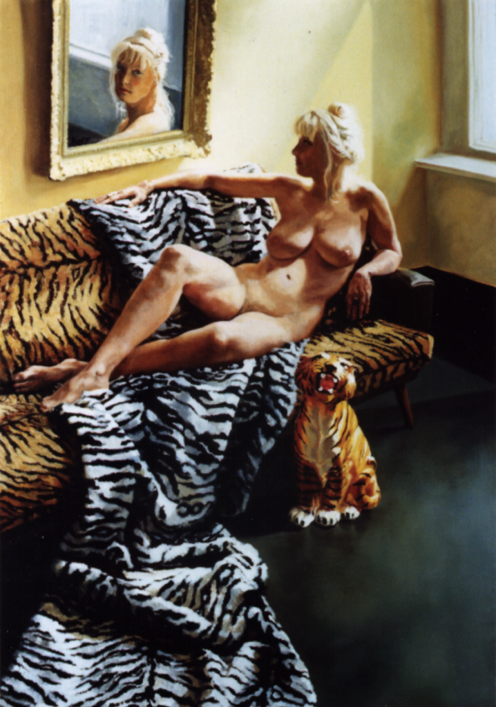 "Naaktportret op tijgerbank met spiegel", 1990